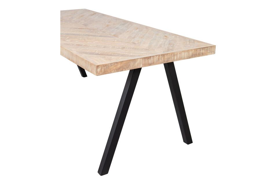 180x90 beige mango wood table with square herringbone legs Tablo - 6