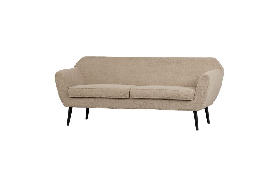 This sleekly designed two-seater sofa has plush fabric upholstery and offers high seating comfort