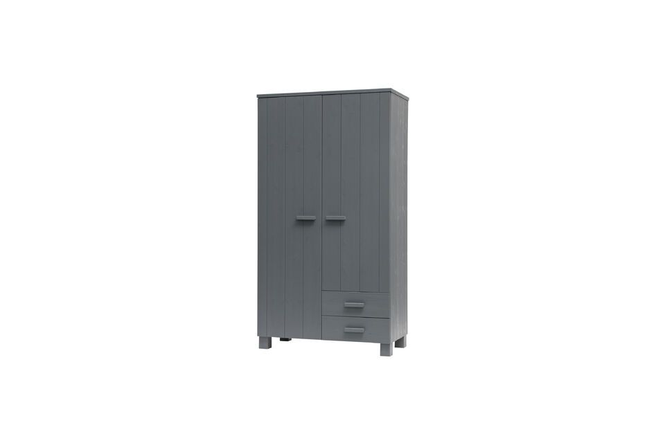 This solid pine armoire is painted gray with a slight charcoal look