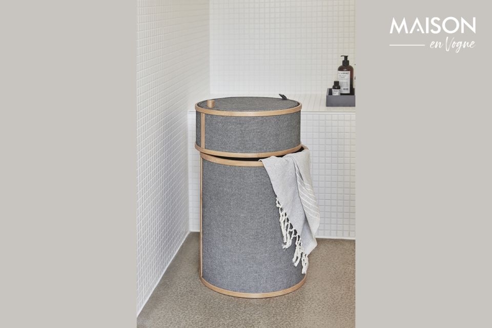 Contemporary bamboo and cotton laundry basket