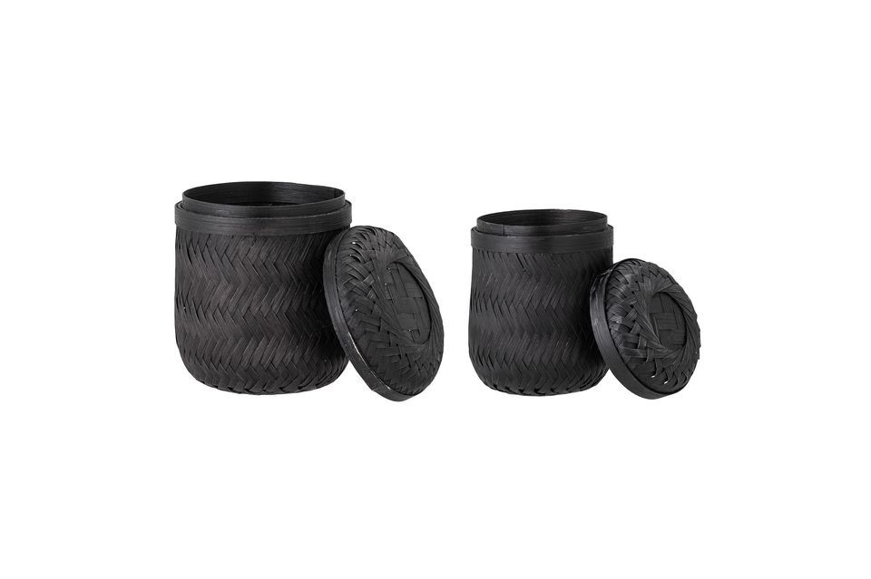 2 beautiful bamboo baskets in black color and different sizes