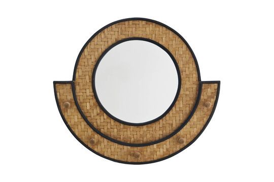 Bamboo mirror with hooks Round Clipped