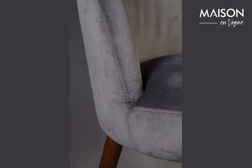 The seat and backrest are made of very comfortable foam covered with grey velvet with a nice effect