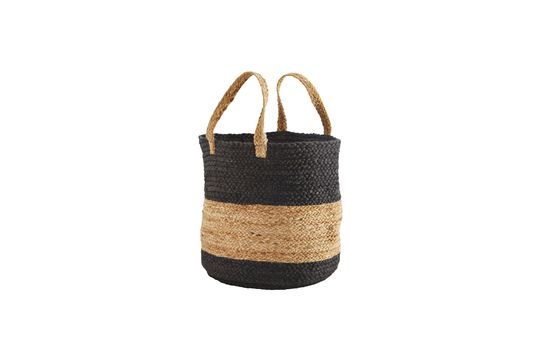 Basket with handles in beige and black jute Tripola