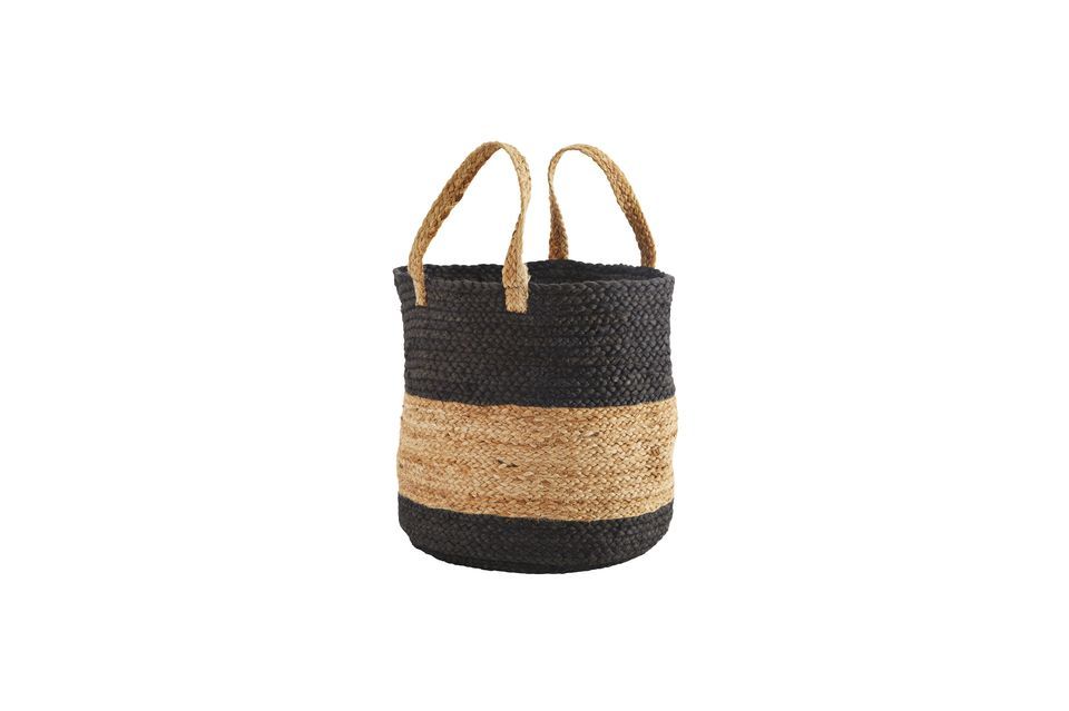 Basket with handles in beige and black jute Tripola Madam Stoltz