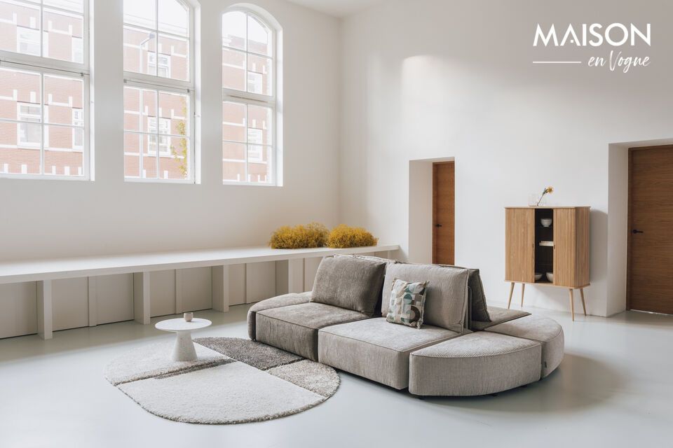 This sofa features soft ribbed fabric with a silky finish