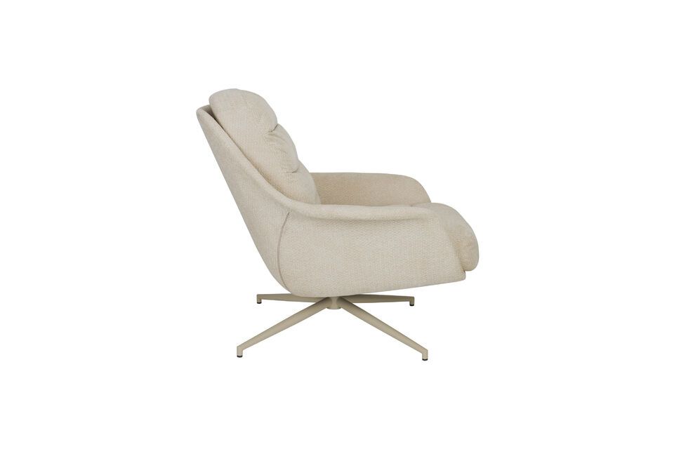 Its delicately pleated fabric upholstery subtly evokes refined craftsmanship
