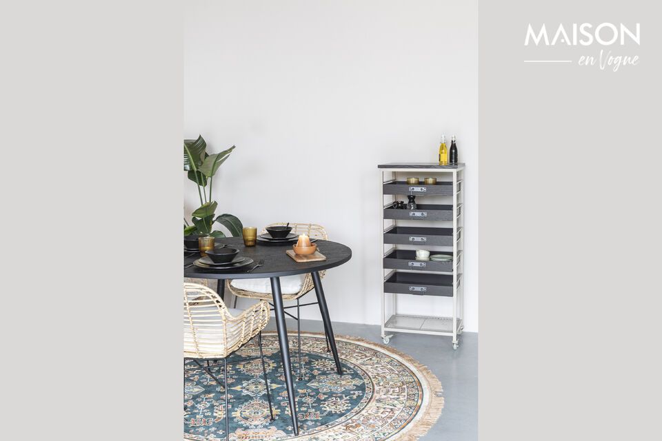 Botan S shelf in grey wood and metal, with lockable castors.