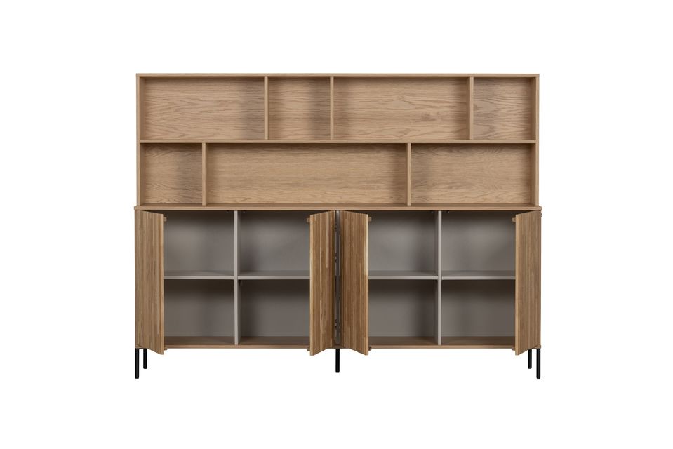 Color-wise, this cabinet features an oak with a light, natural stain and visible grain marks
