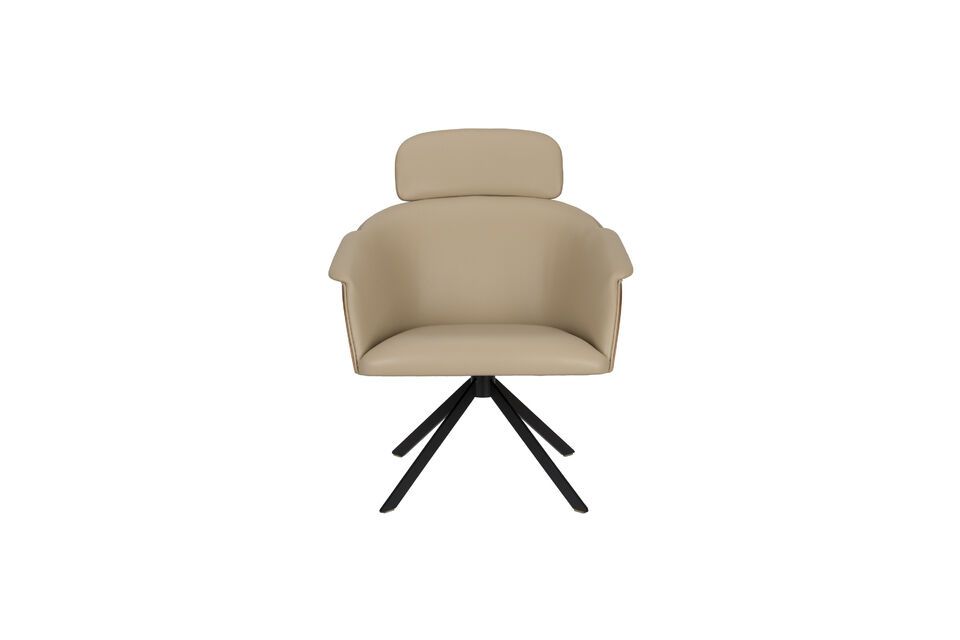 Its sleek silhouette features a curved backrest in walnut wood