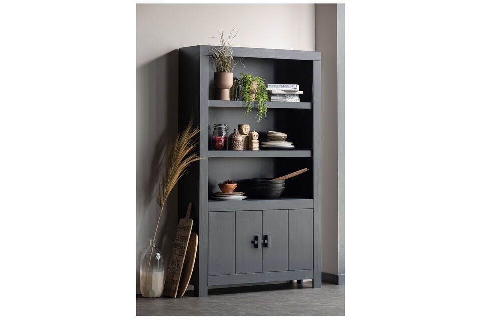 Benson black wooden open cabinet, robust and resistant