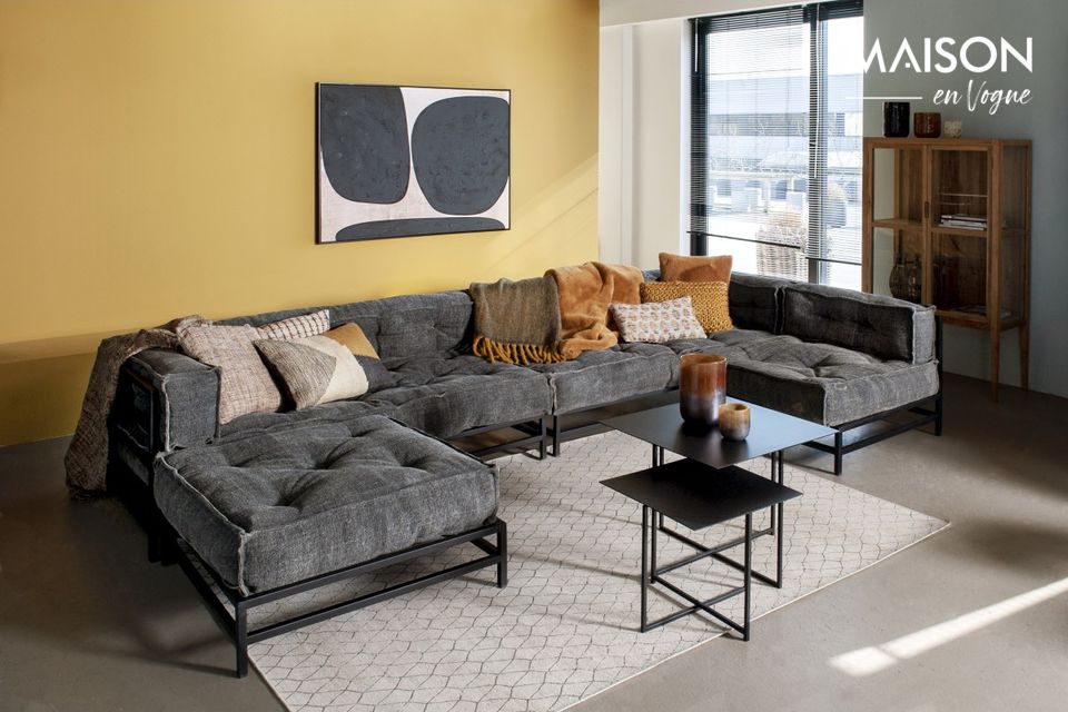 Dark grey corner sofa in metal and fabrics