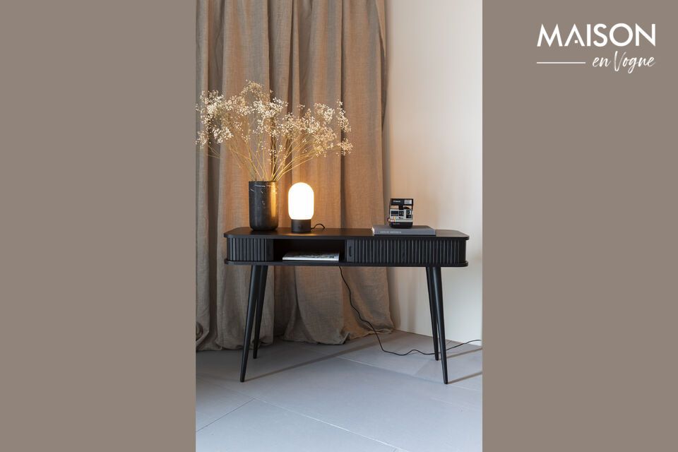 Discover functional elegance with the Urban Charger black glass table lamp