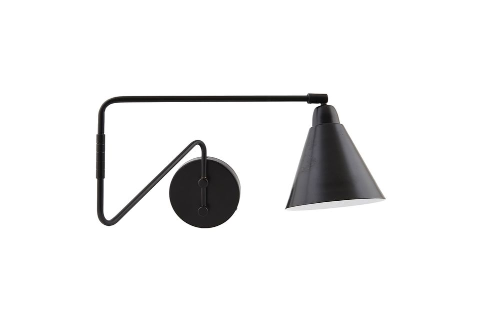 This iron wall lamp shows its modernity with its black color and its bent arm with obvious