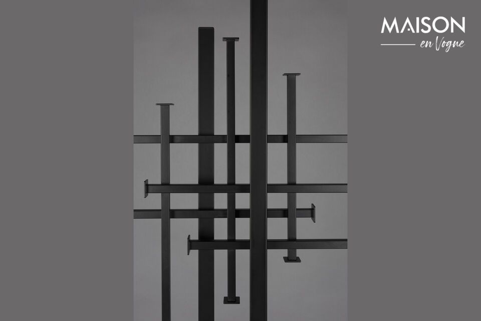 Two slender metal tubes overhang a sturdy square base