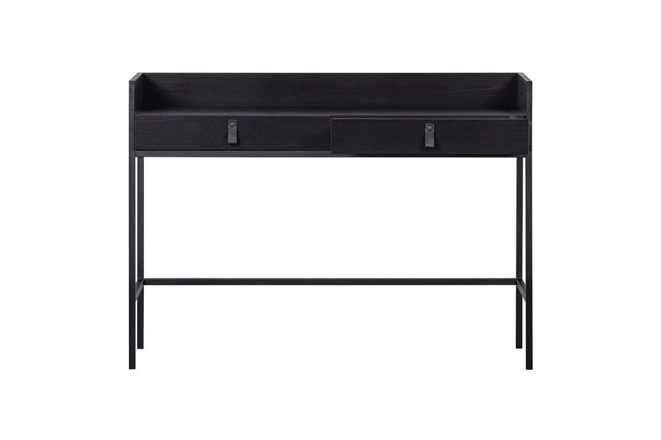 Leather handles and a black metal frame give the desk a modern feel
