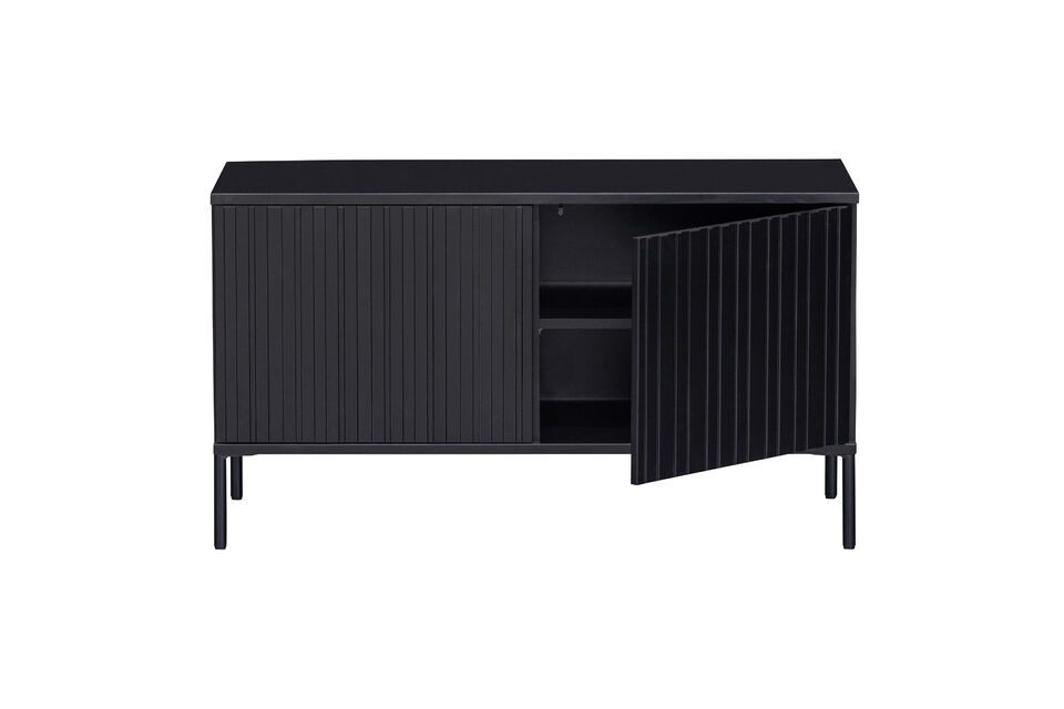 New black wood TV stand, modernity, contemporary look and ergonomics