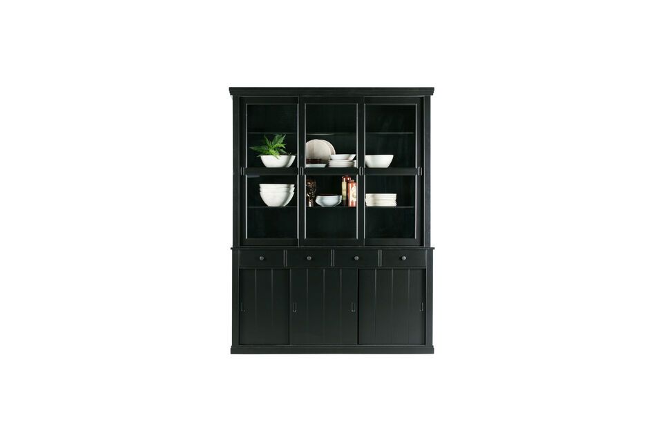 The shelves are made of chipboard and the interior has a black finish