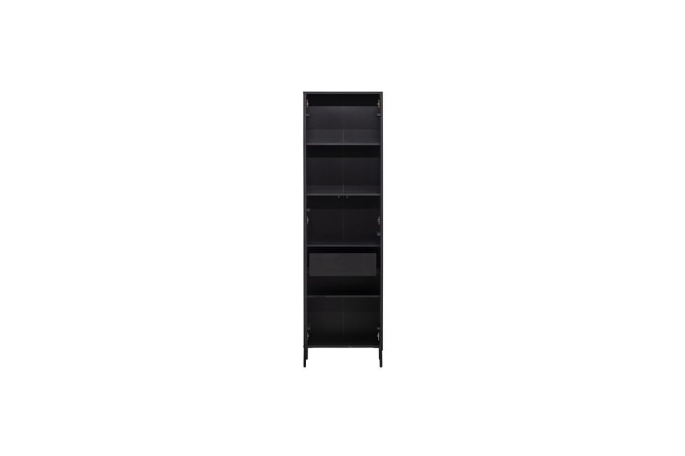It has three height-adjustable and removable shelves and a drawer