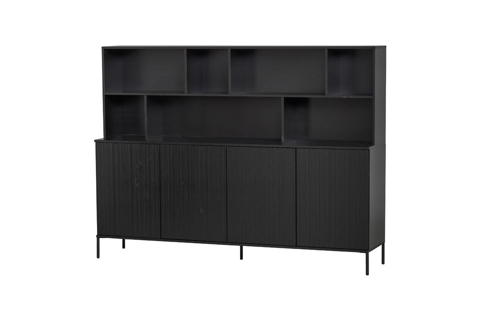 New Gravure wall cabinet in treated pine, deep black stain, generous storage space