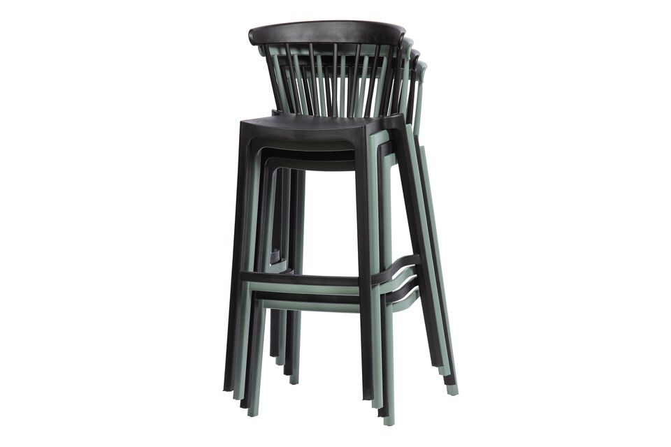 The Bliss Black plastic bar stool is made of propylene