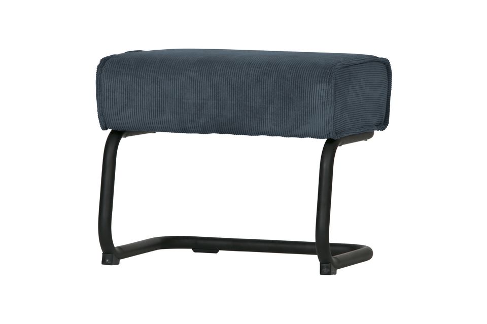 With its steel blue ribbed fabric and black painted steel legs