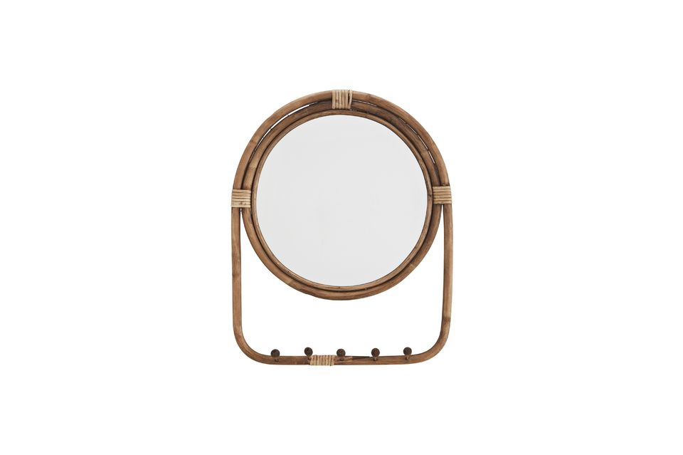 Brown bamboo mirror with 5 hooks Haven Madam Stoltz