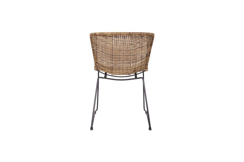 The seat is made of brown woven polyester wicker