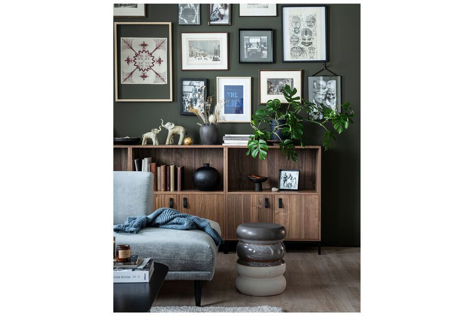Modern and warm bookcase in walnut veneer
