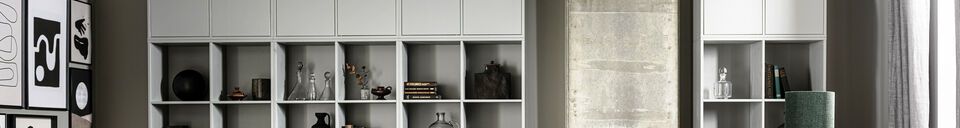 Material Details Cabinet with 2 doors and 2 open spaces in grey wood