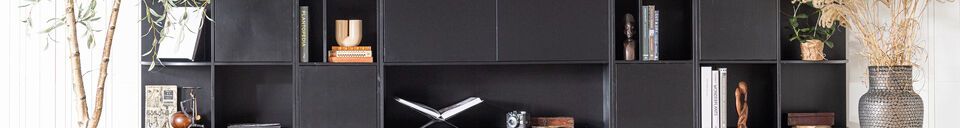 Material Details Cabinet with open shelves in black wood Finca