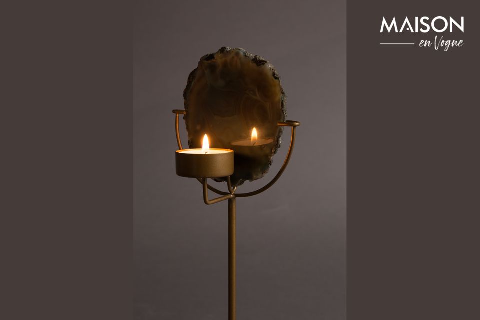 This unique candleholder is made of genuine polished green agate stone