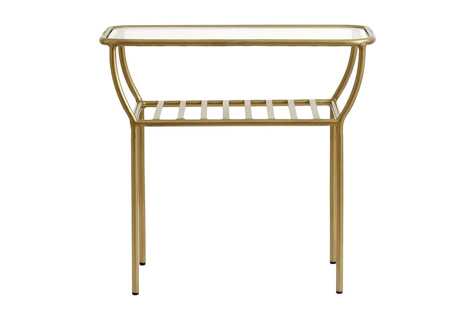 This pretty little table is made of gold lacquered iron and glass