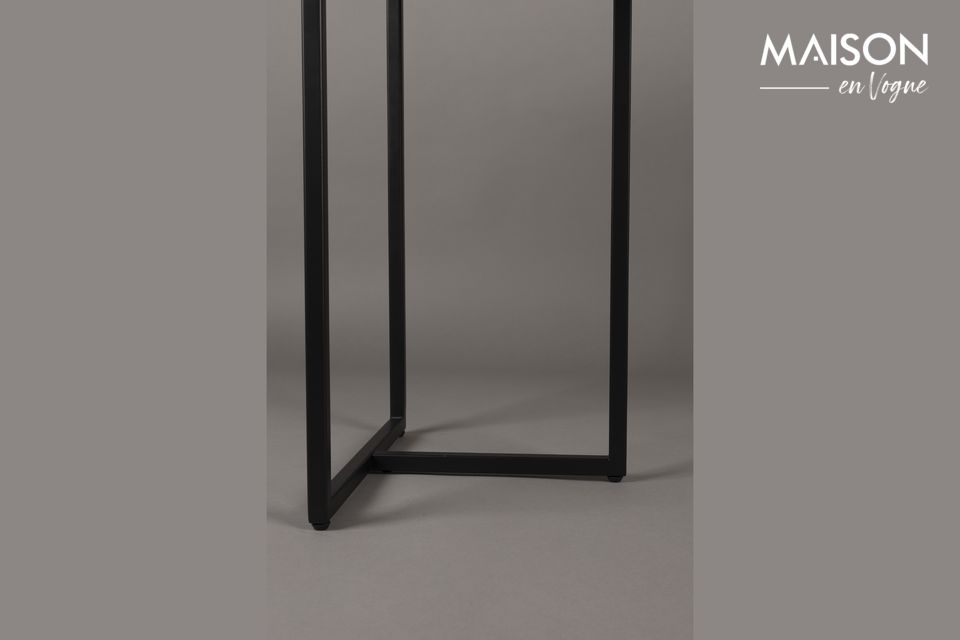 Its graphic black metal structure supports an oak veneered MDF top with a beautiful chevron pattern