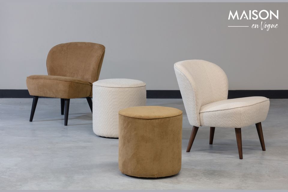 Round pouffe with cream sheepskin effect Sara, practical, refined and luxurious