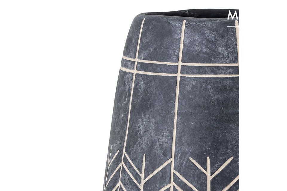 The Mahi Decorating Vase from Bloomingville is made of black ceramic with a geometric pattern