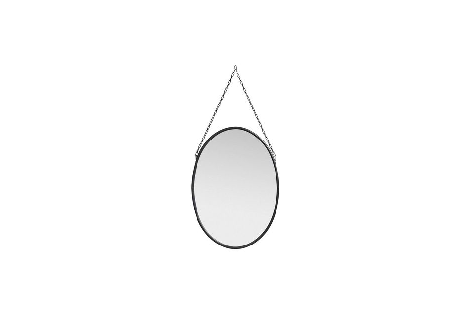 An oval mirror edged in black