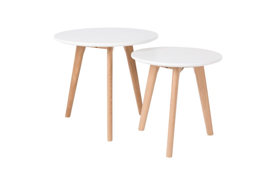 These two tables are just made up of solid oak legs and a top in white lacquered medium