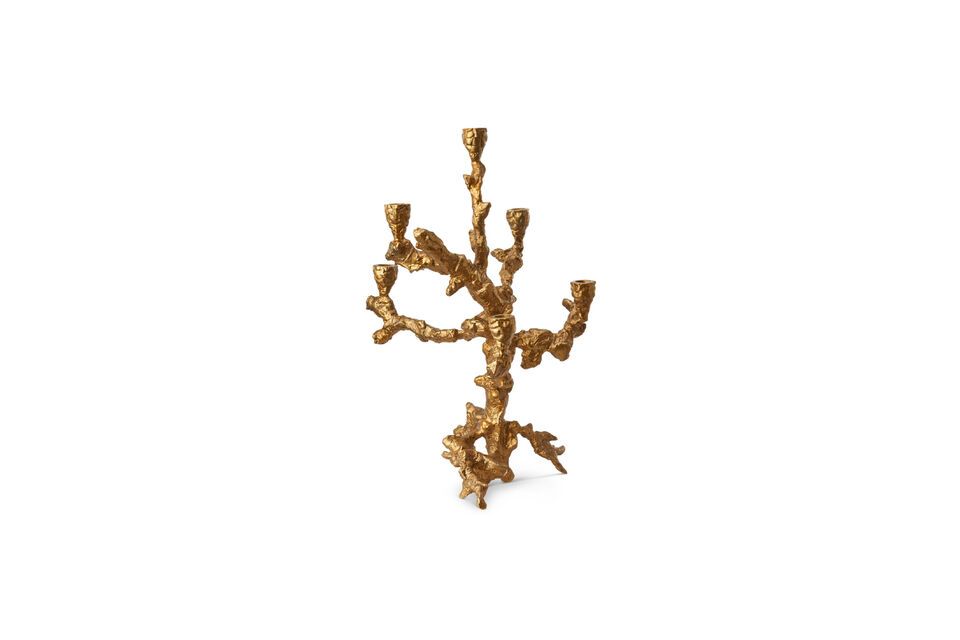 Shaped like an apple tree, it is made of gold colored aluminum
