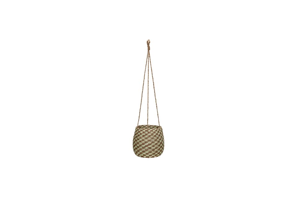 Green and brown woven fabric hanging basket Faye Hübsch