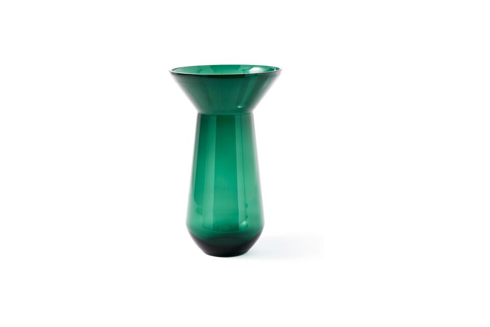 The Neck glass vase in green and clear brings a touch of modernity and elegance to any room it fits