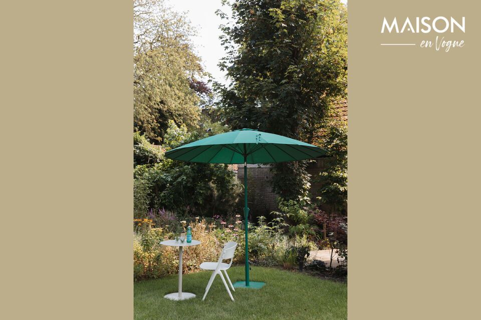 Summer escape under the warm green parasol.