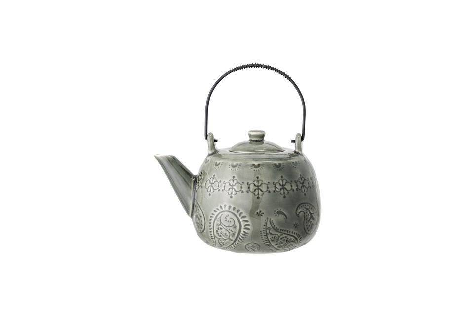 Green stoneware teapot with tea strainer Rani Bloomingville