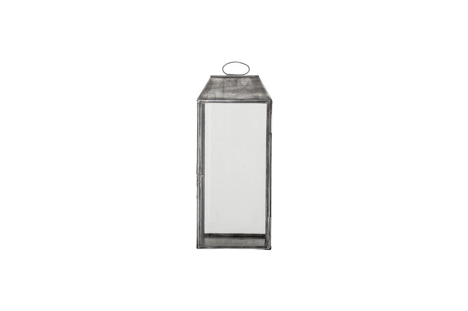 Glass and grey metal lantern to match other interior accessories