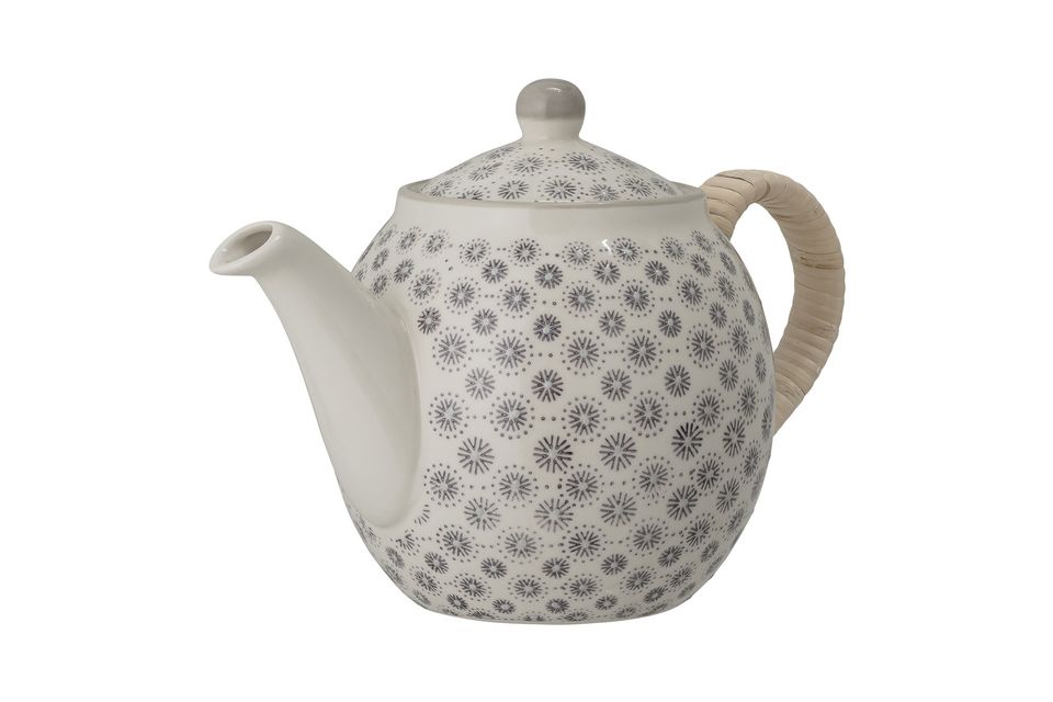 It\'s made of stoneware with a beautiful gray tone print that produces a raised effect