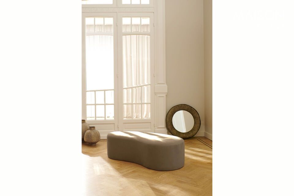 This contemporary bench in light grey velvet fabric is a perfect choice for a cozy and comfortable