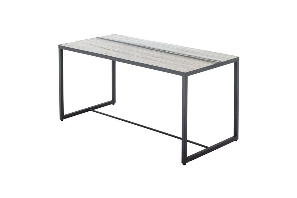 With its solid metal frame and sumptuous white marble top