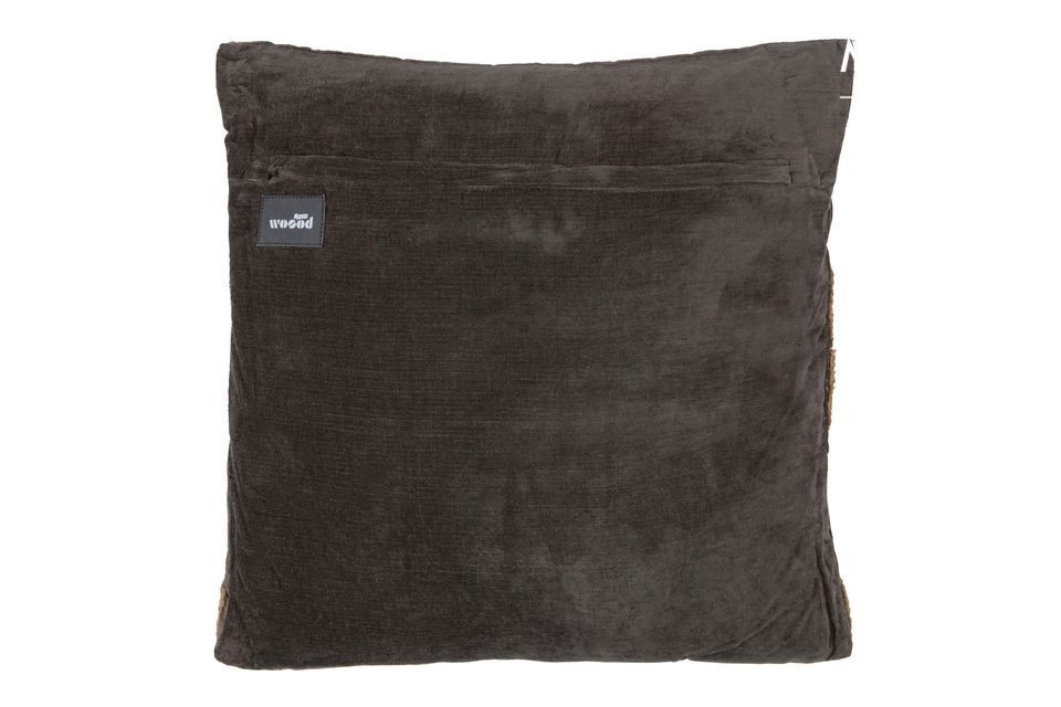 This Isla black velvet decorative cushion has a square shape and a striking embroidered print