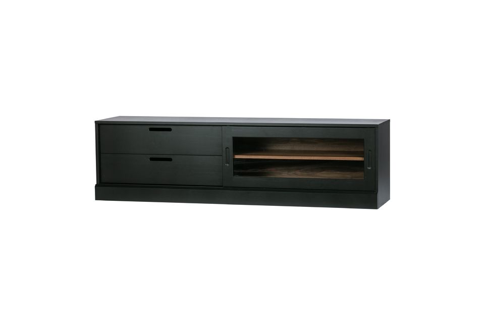 The stylish TV stand from the James series by WOOOD printed with matt black pine