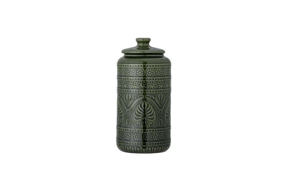 Jar with green lid in stoneware Rani Bloomingville